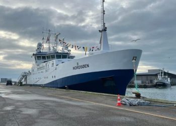 Fiskeristyrelsens kontrolskib Nordsøen i Hirtshals Havn under Naturmødet 2024. Foto: Niels Skipper.