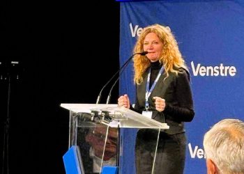 Betina D. Jensen fra Hjørring på talerstolen ved Venstres Landsmøde i Odense. Foto: Privat.