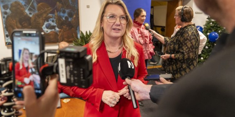 Den socialdemokratiske borgmesterkandidat Mai-Britt Beith på valgaftenen på Vendelbohus. Foto: Hans Ravn.