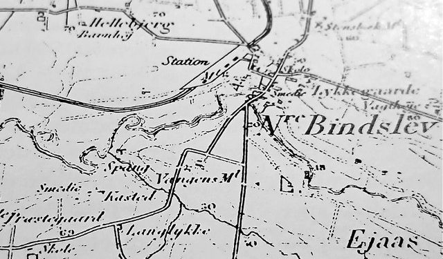 Bindslev 1:40.000 fra 1903 med indtegnet station.