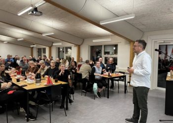 Thomas Klimek holdt foredrag ved julefrokost for tillidsvalgte i Hjørring. Foto: 3F Skagerak.