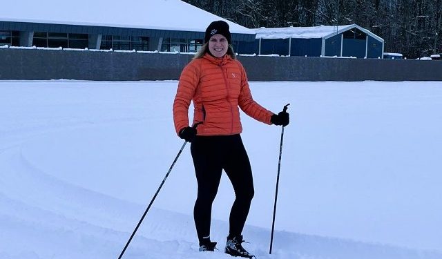 Første skiløber på langrendsløjpen i Vrå. Foto: Idrætscenter Vendsyssel.