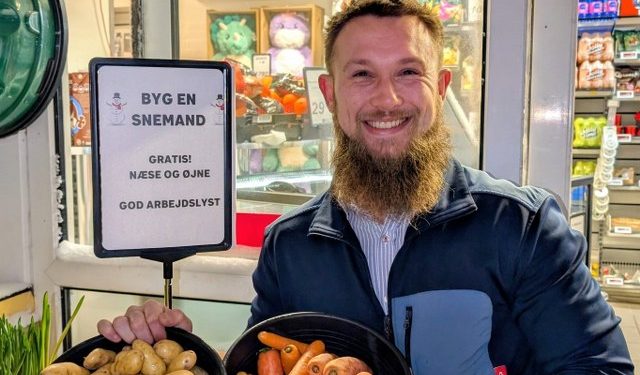 Byg en snemand med øjne og næse fra Brugsen i Tornby. Foto: Privat.