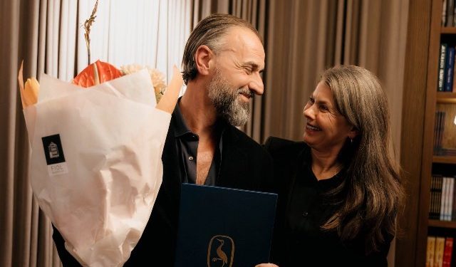 Morten Albærk ved modtagelsen af Søren Gyldendal Prisen 2026. Foto: Privat.