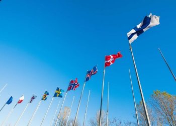 Foreningen Nordens flotte flag. Foto: Magnus Fröderberg/Norden.org