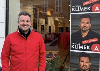 Thomas Klimek ved Socialdemokratiets valgbutik i Hjørring ved FV26. Foto: Privat.