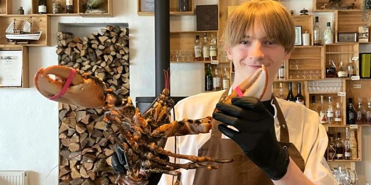 Eleven Rasmus med en flot hummer hos Restaurant Abstrakt. Foto: Privat.