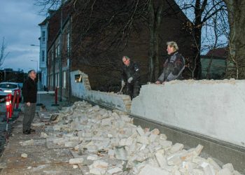 Den væltede mur til museumshaven. Foto (arkiv): VHM.