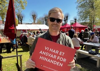 Martin Prentow ses her på 1. maj i Christiansgave. Artiklens tale holdt han hos 3F Skagerak. Foto: Privat.