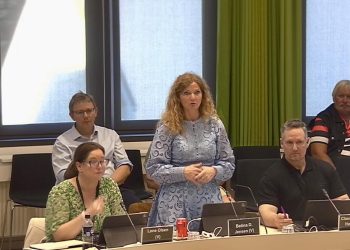 Betina D. Jensen fra Venstre har ordet i byrådssalen på Hjørring Rådhus. Foto: Screenshot.
